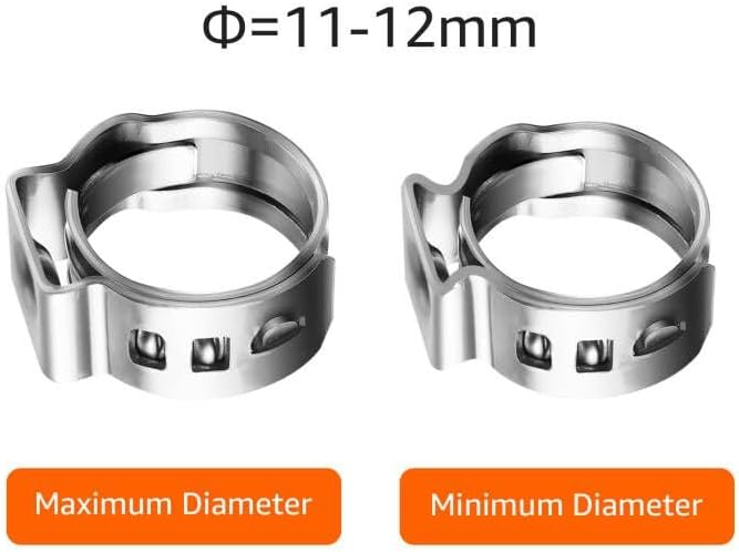 WELLBOM 20cs Stianless Steel Single Ear Heavy Duty Hose Clamps 11-12mm for PEX Tube Fitting Connection,304 Stianless Cinch Clamp Rings Rustproof Pinch Crimp Clamp Securing Pipe Hose Automotive Fuel Line - Image 4